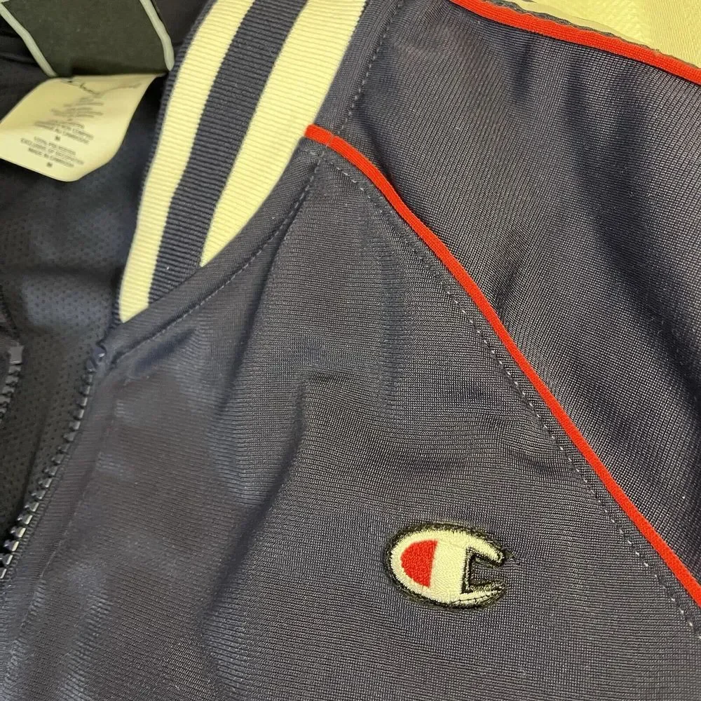 Women Jacket Track Champion‎ Med Blue Cropped Full Zip VTG Logo Casual Training